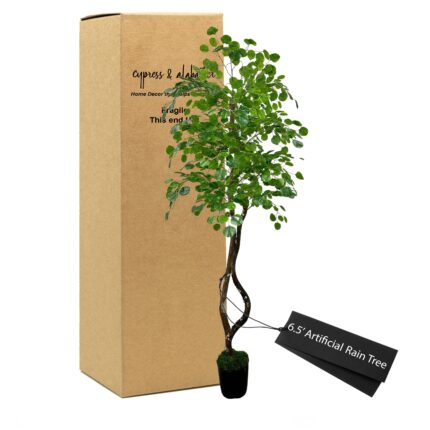 Aerons 6.5FT Artificial Rain Tree – Faux Indoor Plant with Plastic Pot
